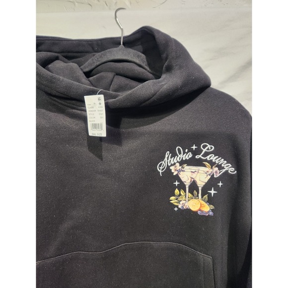 NWT PACSUN Studio Lounge Embroidered Cocktail Oversized Hoodie Cropped Small - Picture 5 of 8